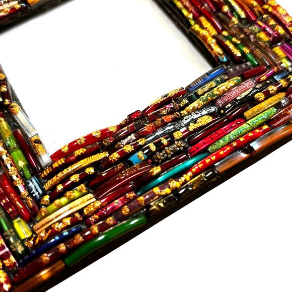 Unique photo frame multicolor glass beads standing small square desk top style - Picture 5 of 8